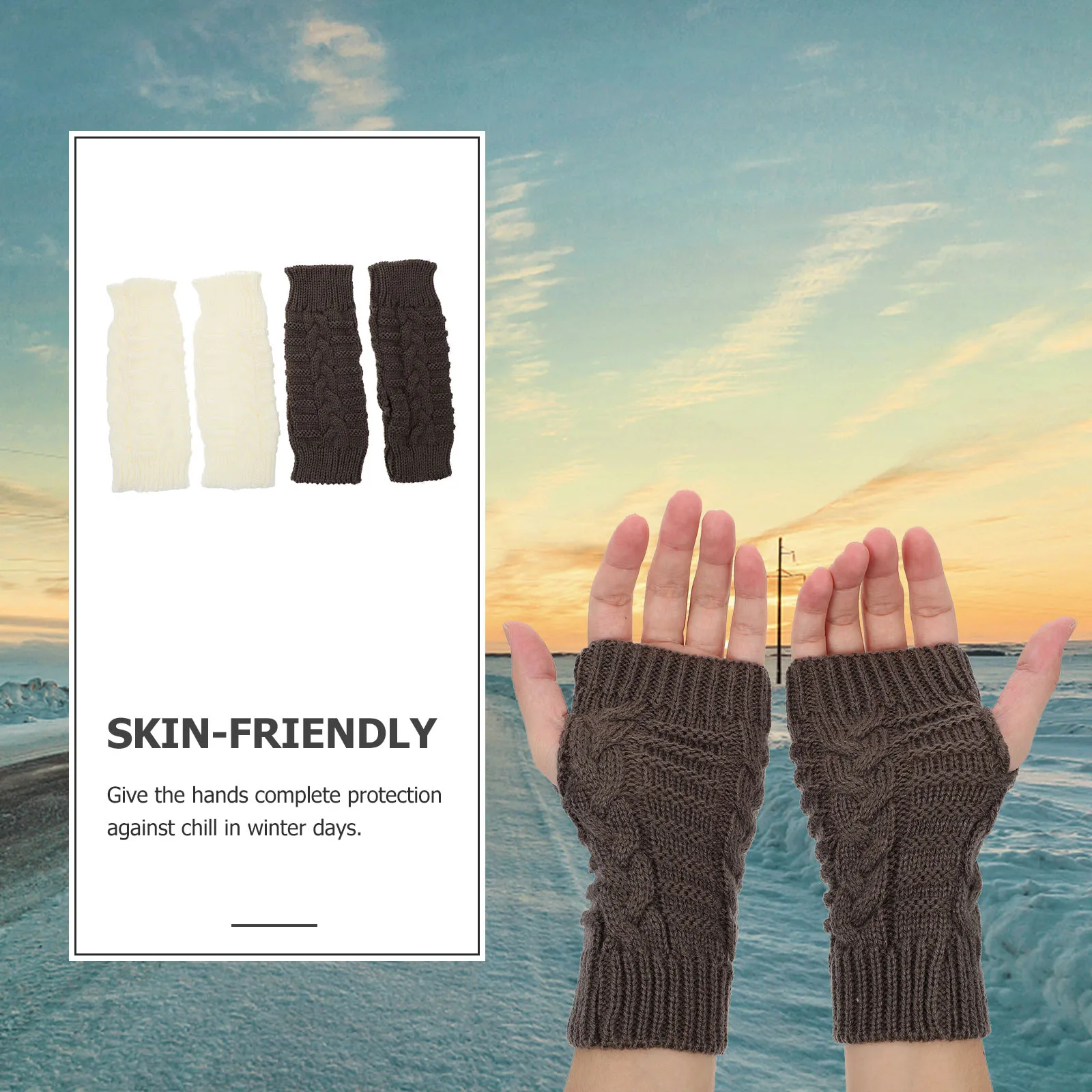 

2 Pairs Warm Women's Gloves Half-finger Thermal Female Anti-cold Autumn Winter Mitts Non-slip Bamboo Joint Stylish
