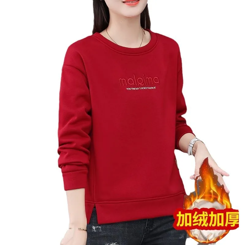 سترة برقبة دائرية مطرزة بحروف 2025 لخريف وشتاء نمط أجنبي مخملي جديد فضفاض ورقيق #5