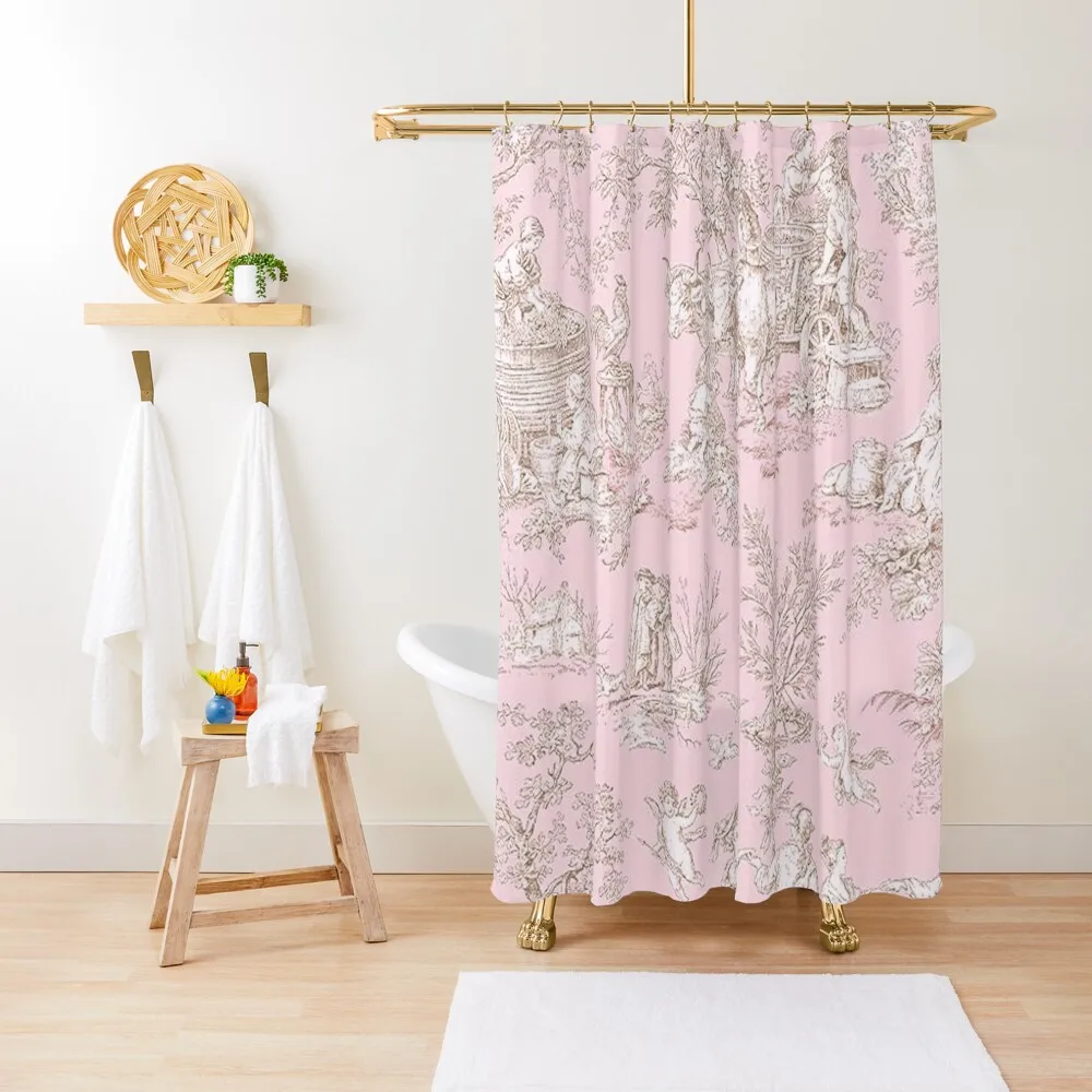 

French Country Pink Toile Shower Curtain Shower Set For Bathroom Waterproof Bathroom Shower Bathroom Decor Curtain
