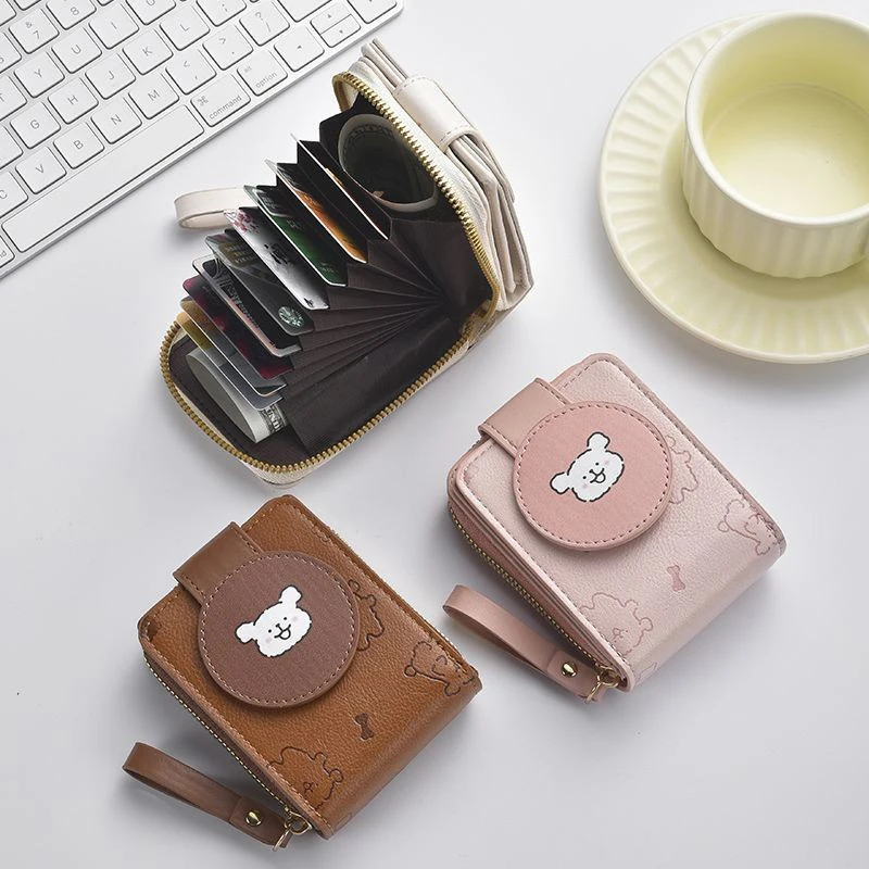 

Attractive Cartoon Puppy Card Holder; Large Volume PU Document Keeper; Fashion Zipper Multi-slot Coin Wallet Present