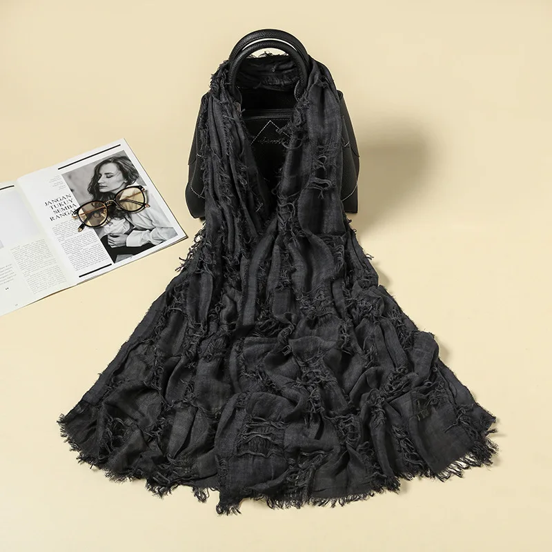 Retro Apocalyptic Scarf Cape with Fringe, Distressed All-Season Cotton Linen Wrap, Unisex Casual