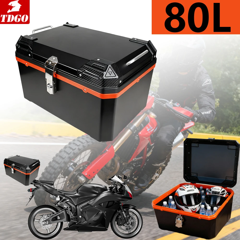 80L Large Capacity Plastic Motorcycle Tail Box Helmet Rear Tool Cases Anti-theft Lock Waterproof  Luggage Trunk Storage Box
