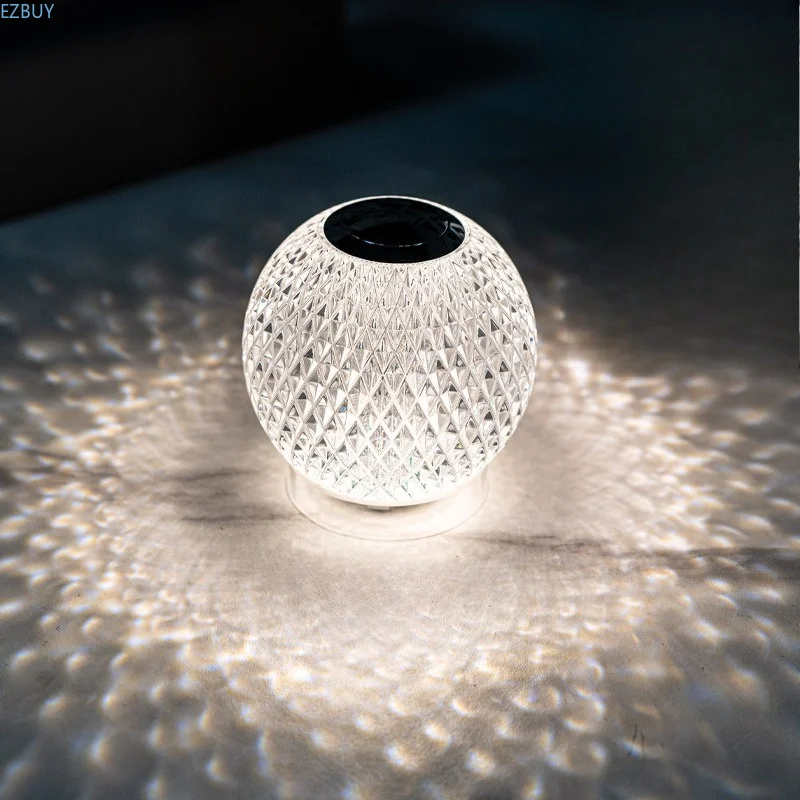 Light Luxury Premium Crystal Glass Touch Control Wireless Bedside Atmosphere Night Light Vanity Table Decor