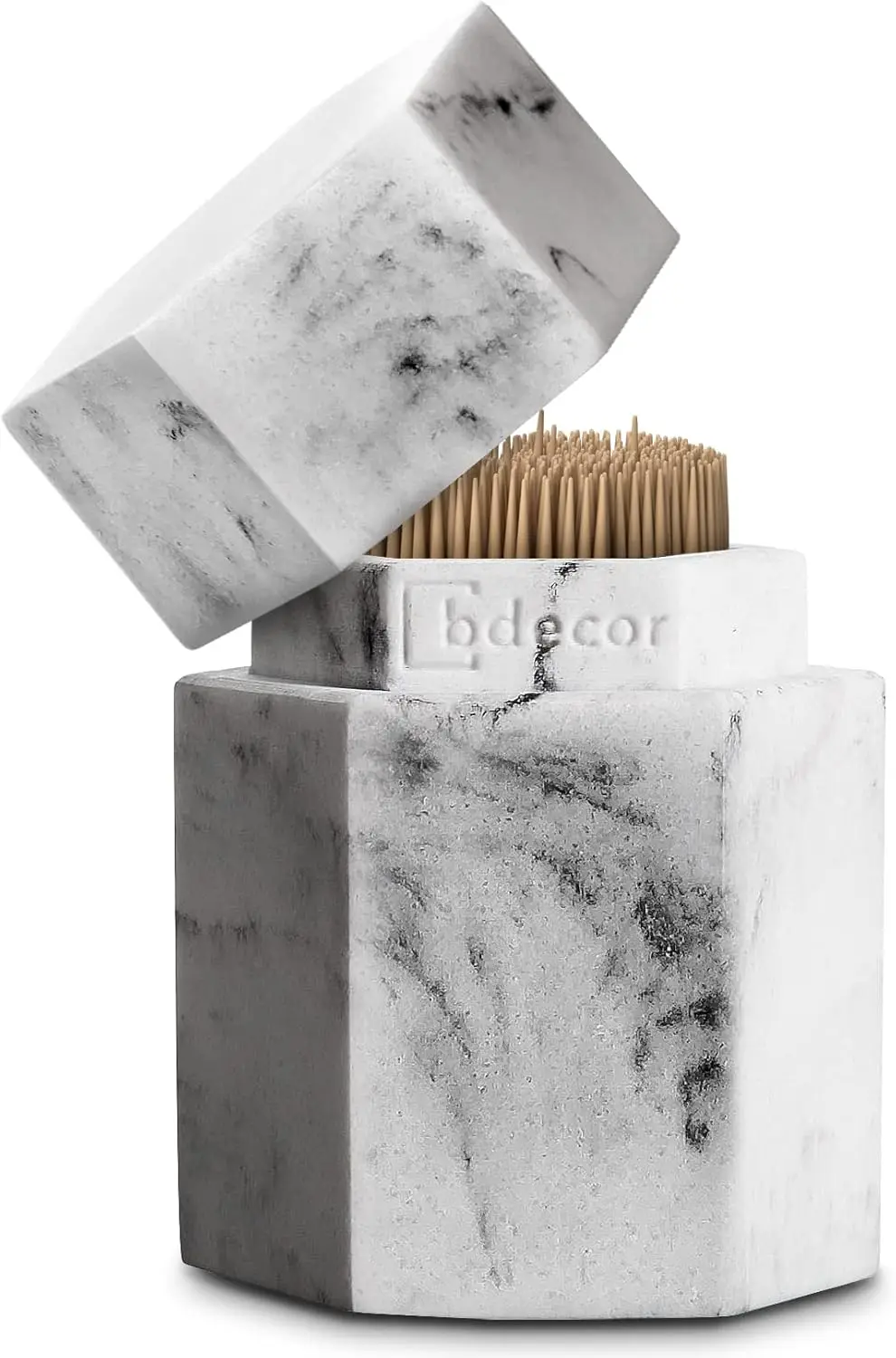 

Marble Toothpick Holder with Lid, Decorative and Hygienic Dispenser for Home or Kitchen