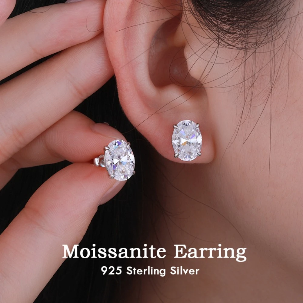 

1-4CT Real Moissanite Stud Earrings For Women 925 Sterling Silver Oval Diamond Ear Stud Wedding Party Gift Jewelry GRA Certified