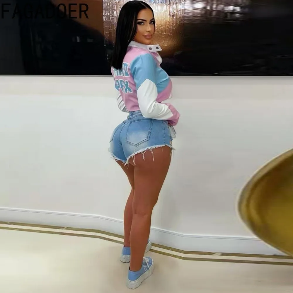 FAGADOER Punk Fashion Leather Patchwork Bodycon Jacket Woman Moto Color Block Long Sleeve Jacket Female Streetwear Clothing New