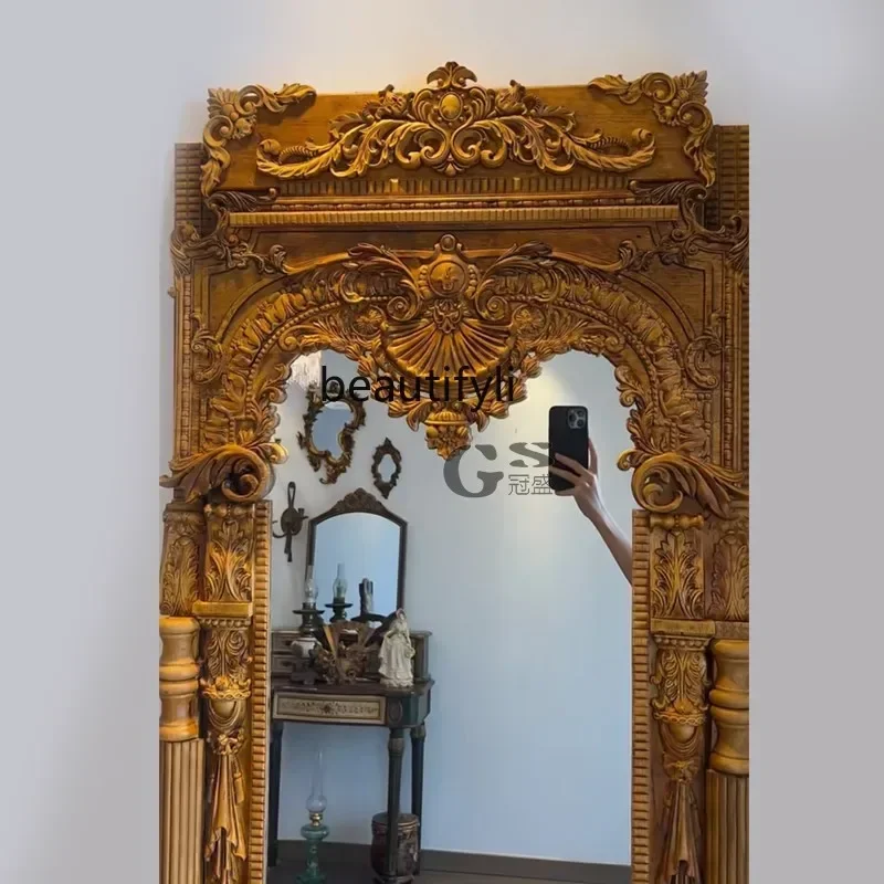 

American carved full-length mirror household bedroom classical full-length mirror clothing store medieval floor mirror