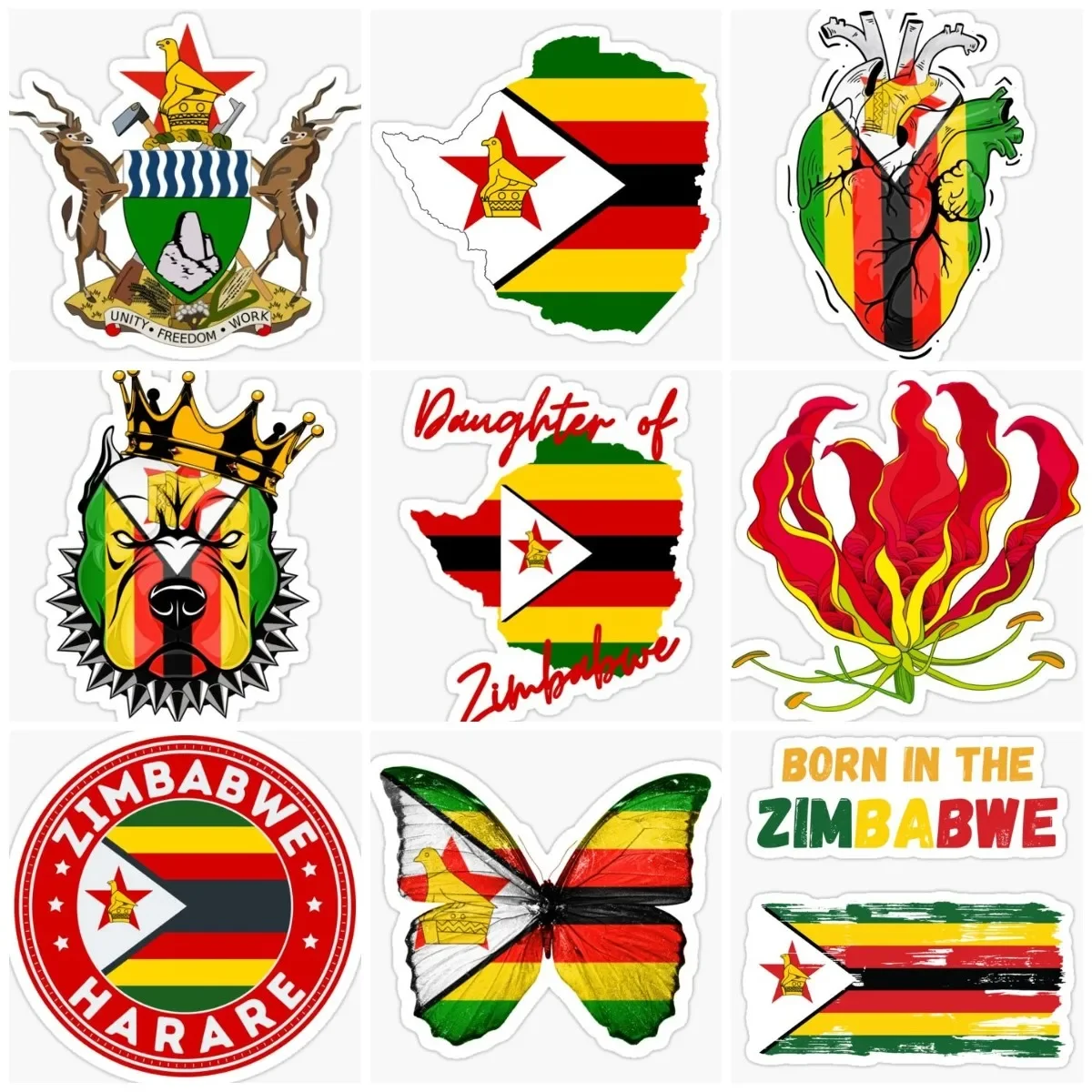 

Zimbabwean ZWE Emblem Flag Map Sticker Vinyl Accessories Motorcycle Truck Car Window Bicycle Glass Helmet Decal Customizable