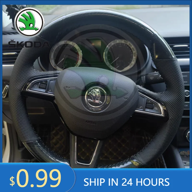 

For Skoda Octavia 2 3 Custom Car Steering Wheel Cover Carbon Fiber 100% Fit For Skoda Octavia 2017 Fabia 2016 2017 Rapid Spaceba