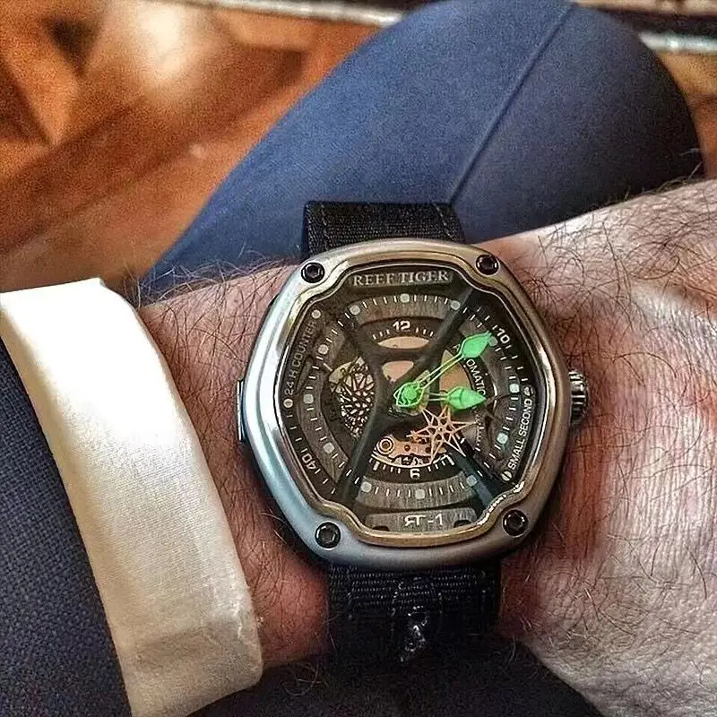 【REEF TIGER】 Orologi da uomo, potenti orologi meccanici con movimento, orologi automatici a cinque stelle, orologi da uomo d'affari da uomo