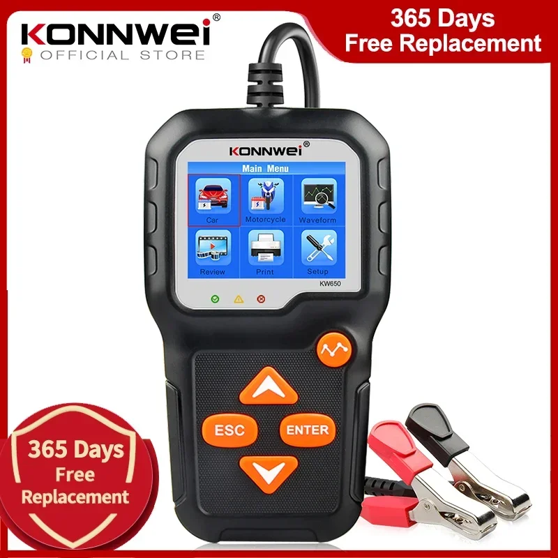 

KONNWEI KW650 Car Motorcycle Battery Tester 12V 6V Battery System Analyzer 2000CCA Charging Cranking Test Tools for the Car