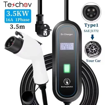 Teschev 220V 230V Draagbare EV-oplader Wallbox 16A Type1 J1772 Oplaadkabel Type2 Snoer IEC62196 Schuko-stekker voor elektrische auto - afbeelding 1