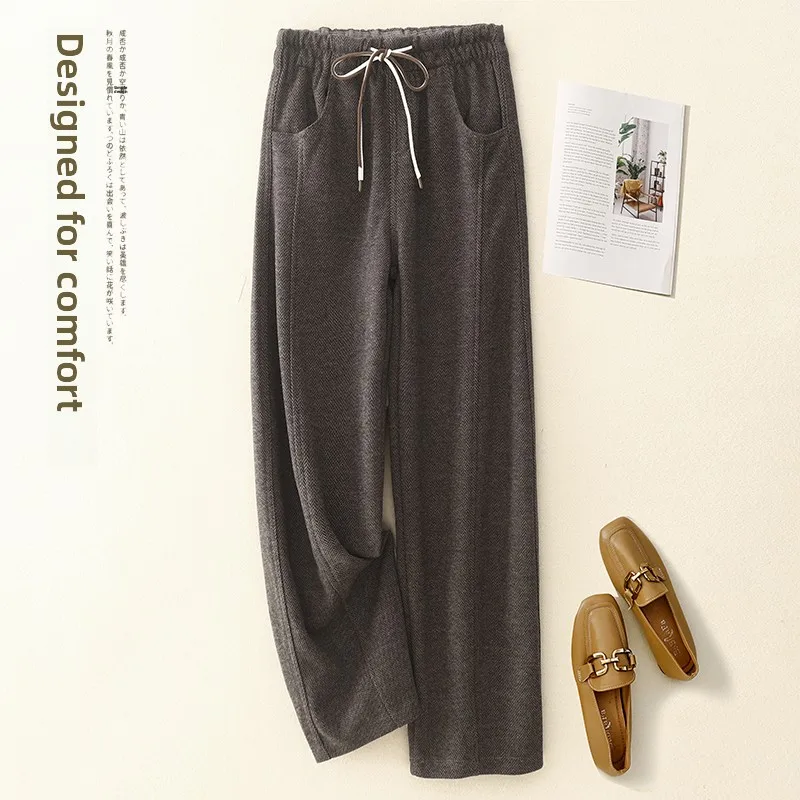 Thiened Warm Casual Pants for Women High Quali Faionable All-Match Long Trousers Autumn Winter Straight Leg Cotton Blend