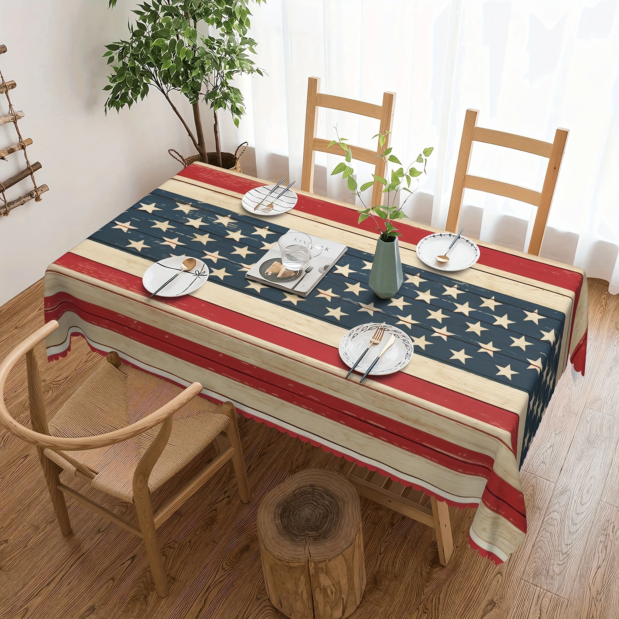 Memorial Day Patriotic American Flag Waterproof Tablecloth Holiday Party Decor Reusable Kitchen Dining Table Cloth Home Decor