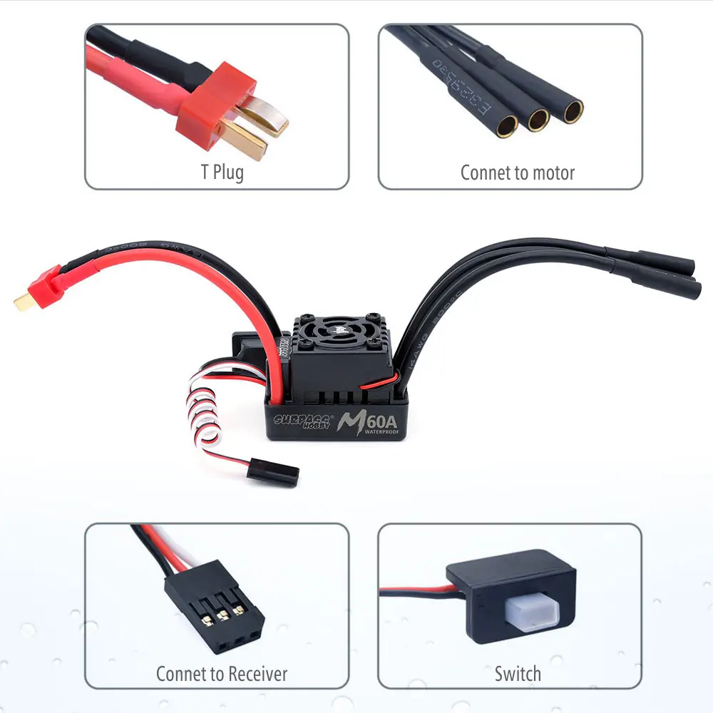 2024 New Surpass Hobby M Series 35A 45A 60A Waterproof ESC 2-3S for 1/10 1/12 1/14 1/16 RC Car F540 3650 Brushless Motor