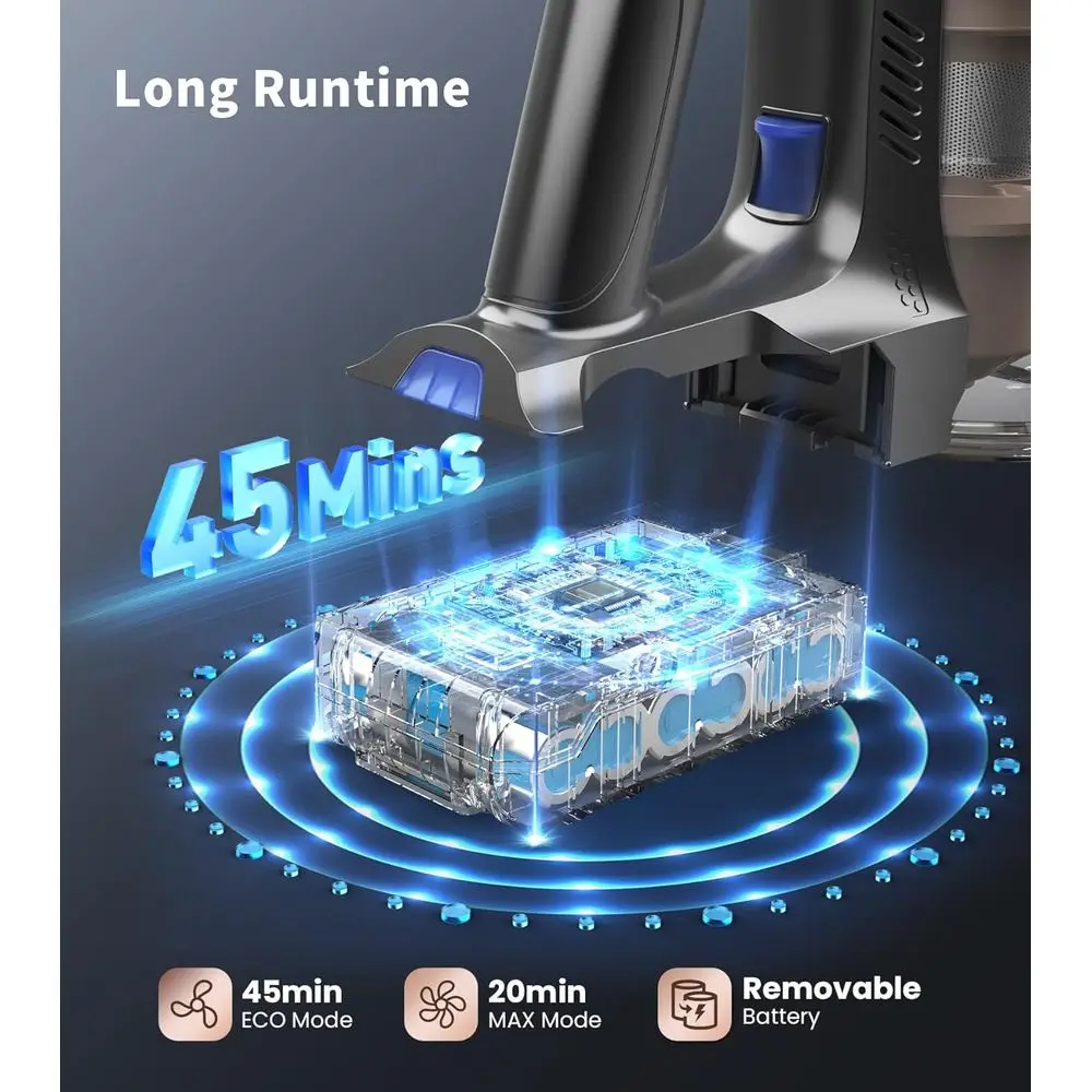 เครื่องดูดฝุ่นไร้สายแบบแท่ง ใช้งานได้นาน แบตเตอรี่ 45 นาที ถังเก็บฝุ่น 1.5 ลิตร เหมาะสำหรับขนสัตว์เลี้ยงบนพื้นแข็งและพรม