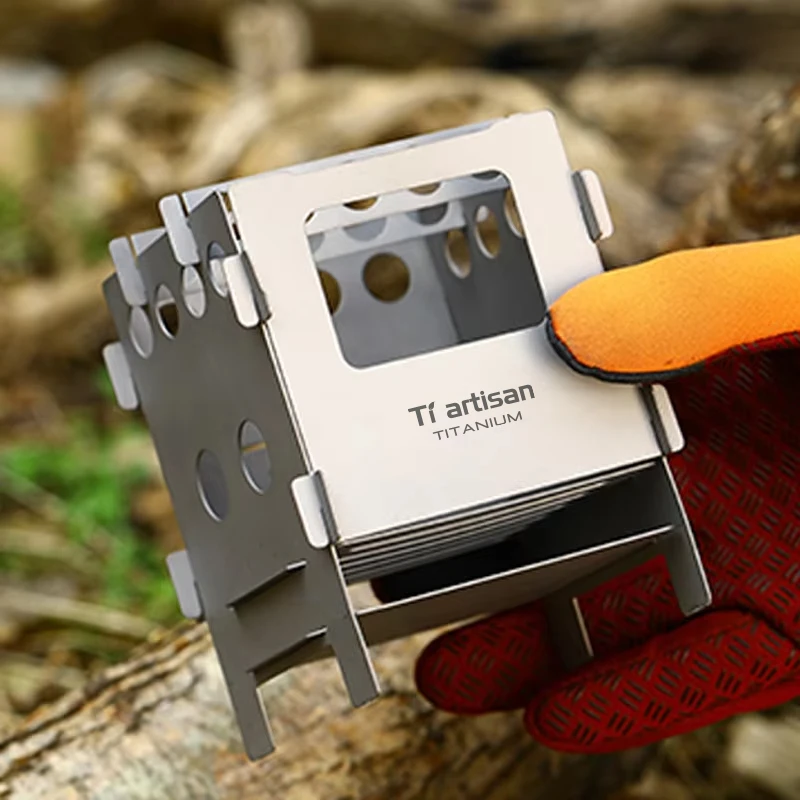 

Ультралегкая титановая походная печь Tiartisan, складная дровяная печь для кемпинга, портативная компактная печь для походов с сумкой для хранения