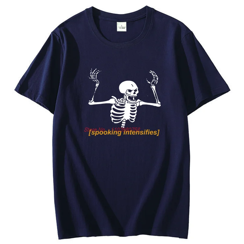 Spooky Scary Skeleton Meme Graphic T-Shirt Summer Cotton Short Sleeve Print Shirt Spooking Intensifies Trendy Casual Wear