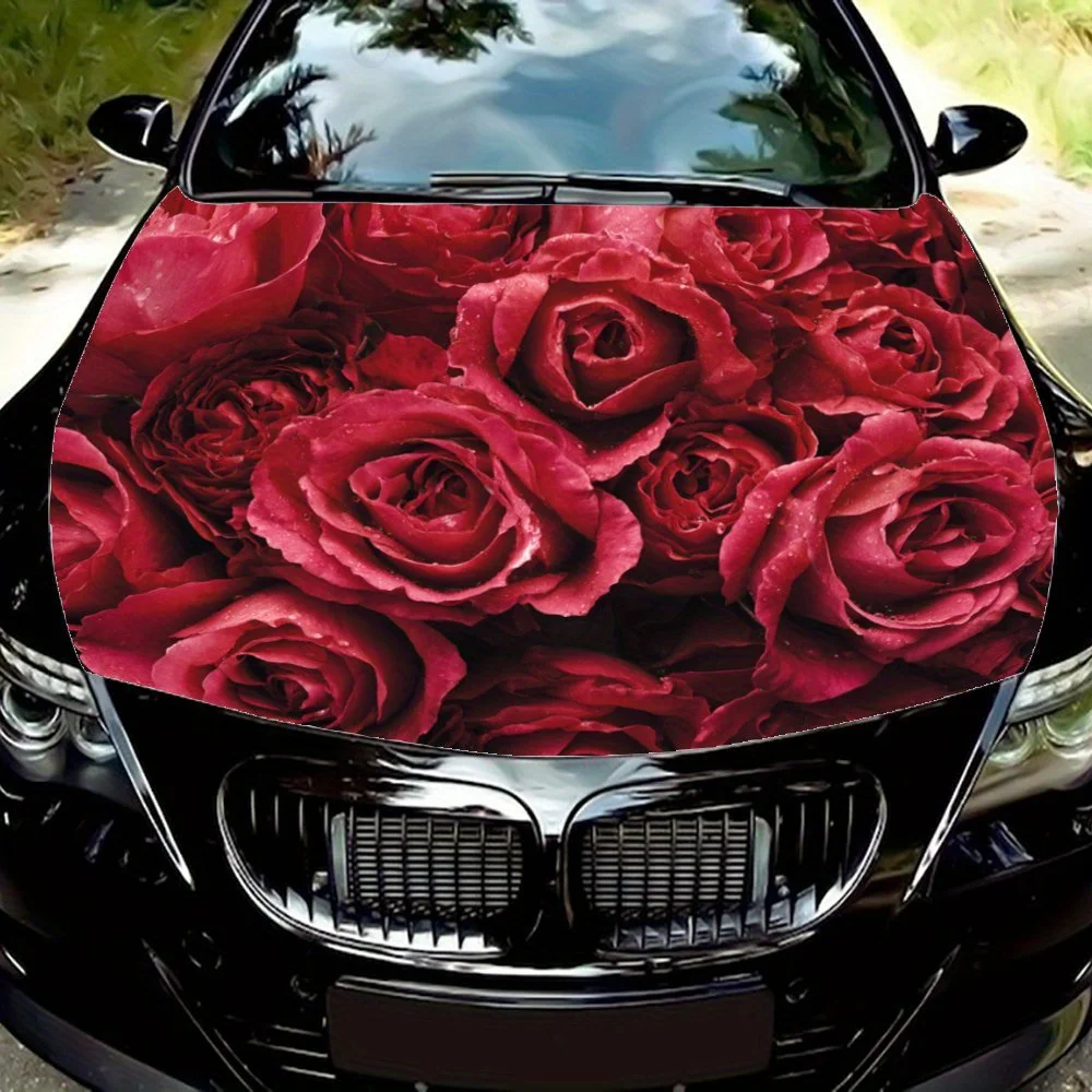 

Наклейки на капот автомобиля с узором красной розы, виниловая пленка для модификации гоночного автомобиля, водонепроницаемые и износостойкие декоративные наклейки, C