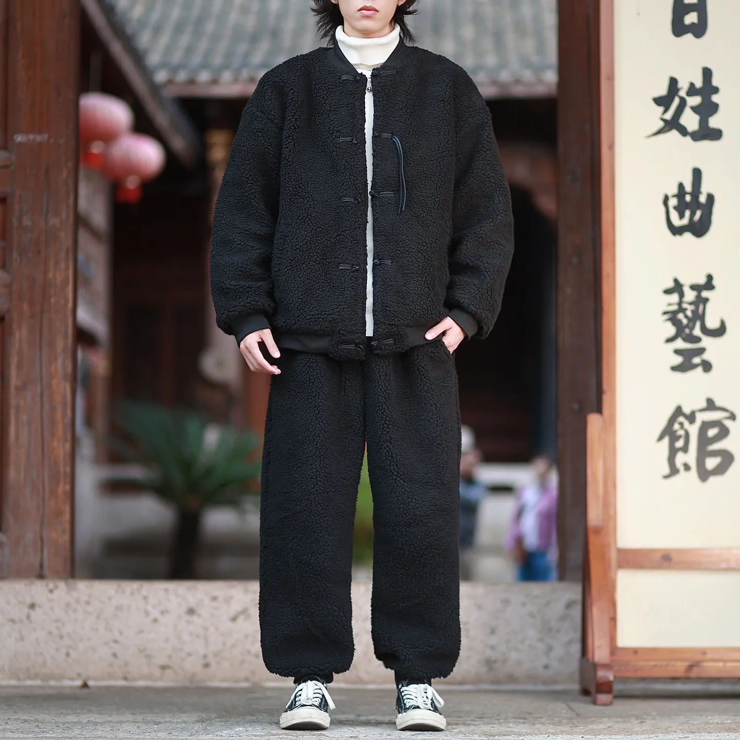 

Мужской зимний костюм Тан, мягкое хлопковое пальто с пуговицами в виде лягушки и брюки на шнурке, комплект из двух предметов в традиционном китайском стиле