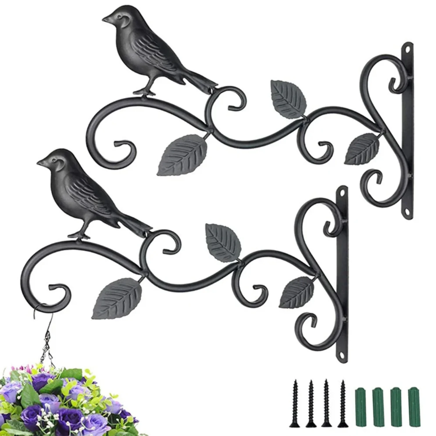 

Wrought Iron Hanging Flower Pot Basket Plant Brackets Flowerpot Hanger Basket Outdoor Wall Mount Planter Hook Garden Decoration