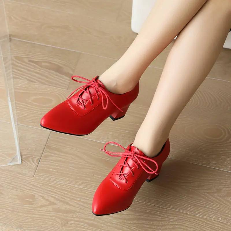 

ORCHALISA Brand Women Pumps Pointed Toe Chunky Heels 6cm Lace Up Big Size 41 42 43 Office Lady Daily Female Shoes