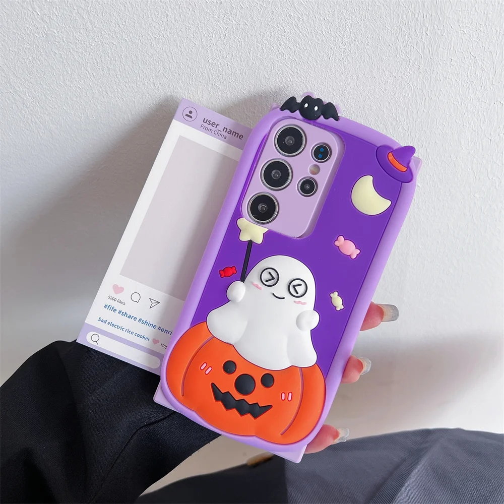 Cute Halloween Ghost Pumpkin Phone Case for S26 Ultra Cartoon Soft Silicone Protective Cover for Samsung Galaxy S25 S23 A57