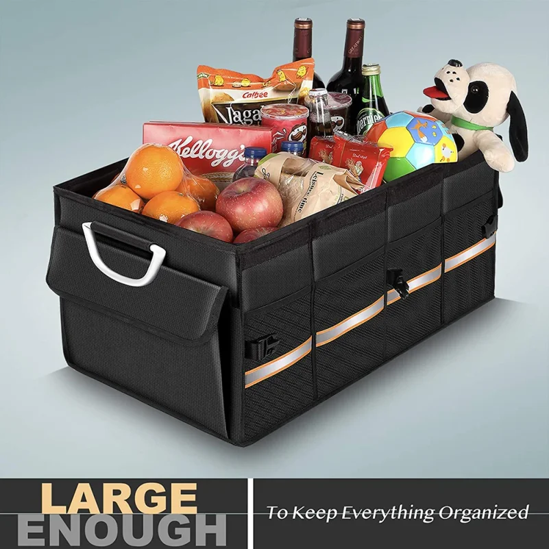 

Convenient fCar Trunk Organizer Foldable Heavy Duty Durable Sturdy Collapsible Reflective Strip Storage Box For Sedan SUV Truck