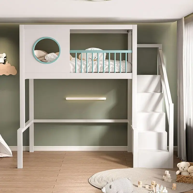 Duplex Second Floor Wrought Iron Elevated Bed Sheet Upper Floor Bed Lower Table Small Apartment