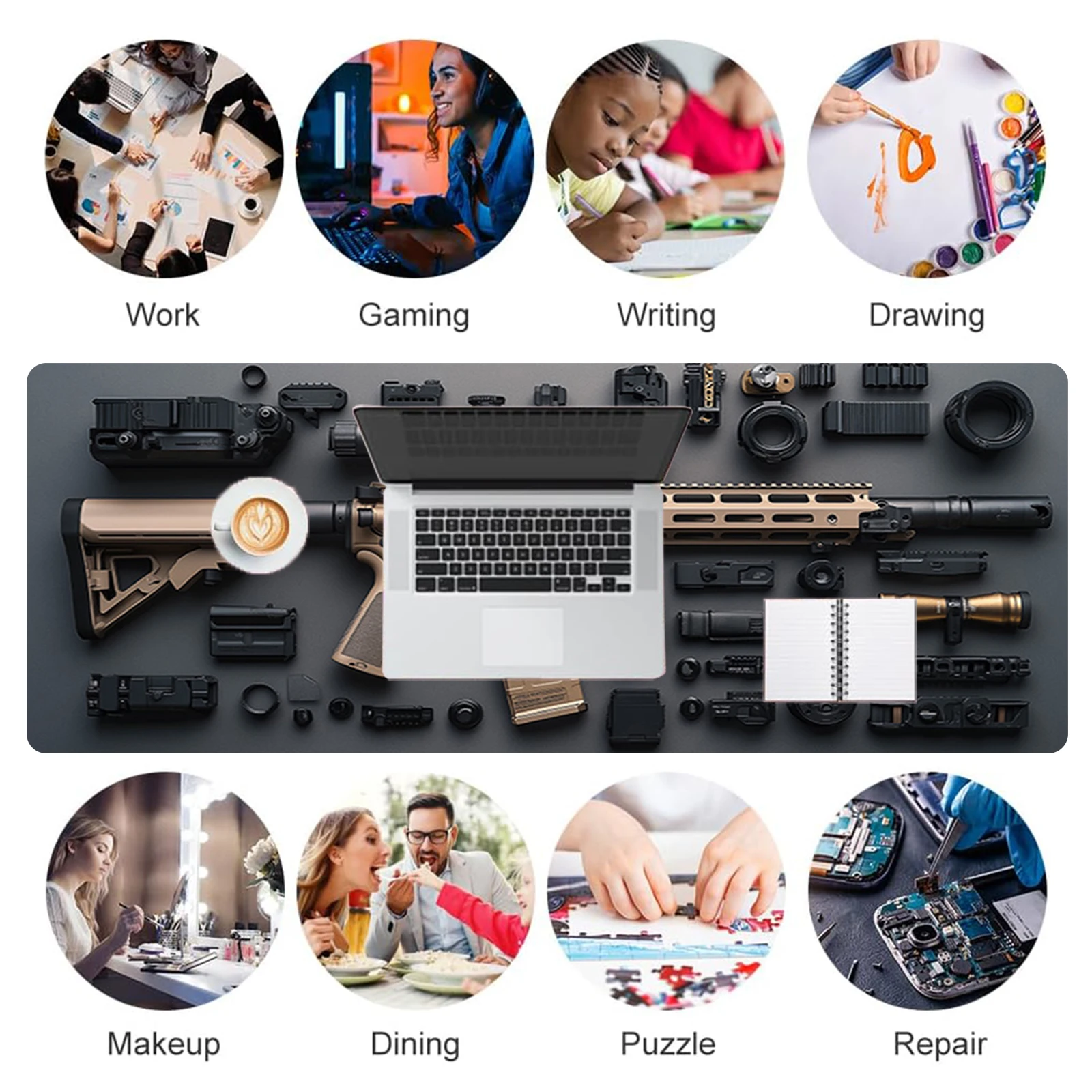 Super Cool Gun Model Keyboard Mouse Pad Desk Mat, 3D Gaming Mouse Pad, Gift Mouse Pad with Non-Slip Rubber Base Stitched Edges