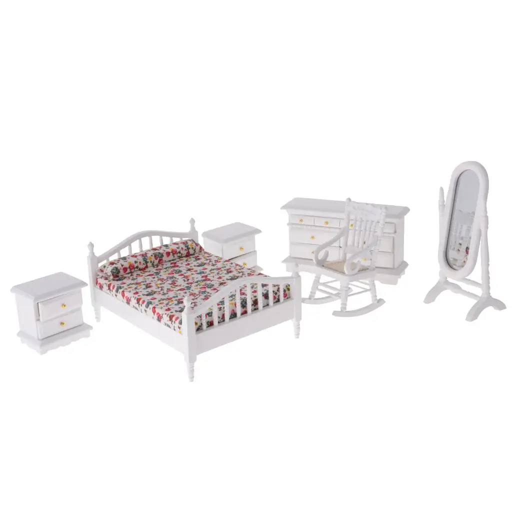 1:12 Dollhouse Miniature Furniture Set European Retro Bedroom Accessories 6 Pcs/Set