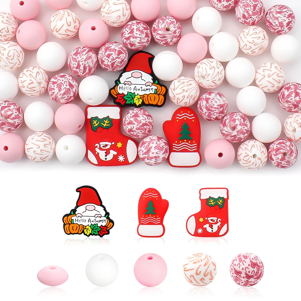 25pcs/pack Silicone Beads Christmas Santa Claus Hat for DIY Bead Pearl Chain Necklace Toys Jewelry Accessories Pen Decor