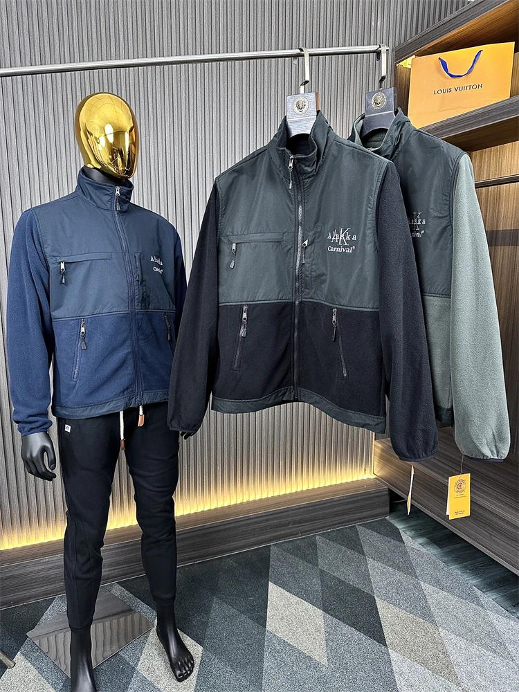 

Faionable Urban Men's Fce Lined Stand Collar Jaet Double Layer Soft ell Outdoor Autumn Winter Coat by Feen