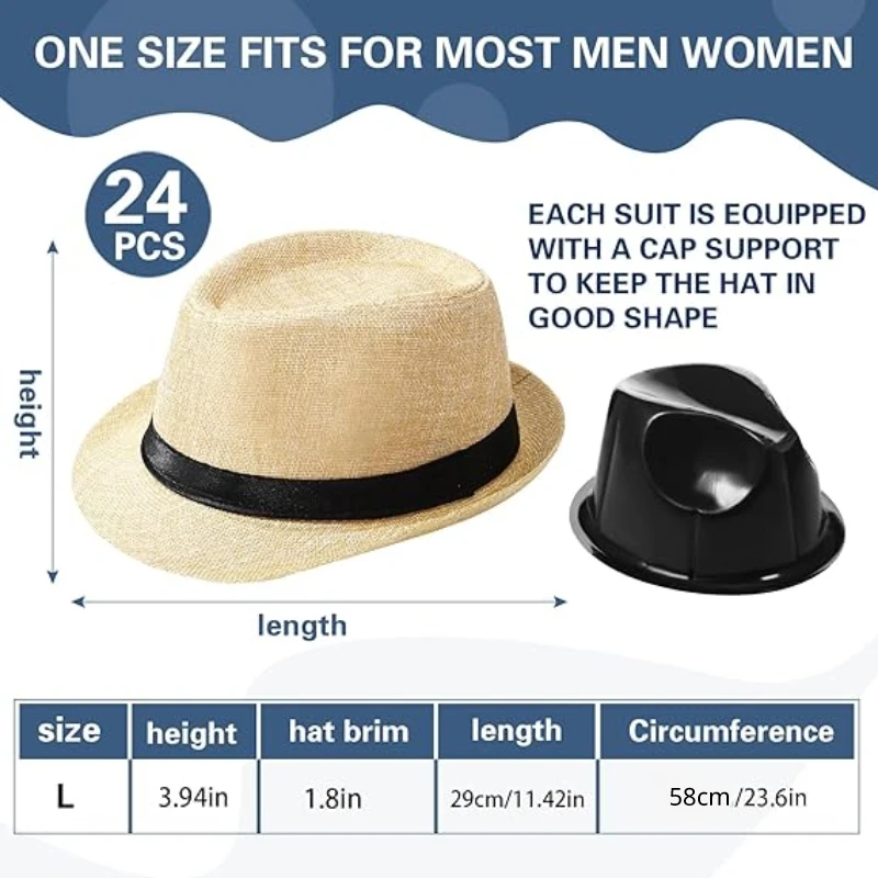 10-24 Pack 1920s Straw Hats Bulk for Men Short Brim Sun Panama Hats for Women Party Costume Wedding Favors, Circumference 60 cm