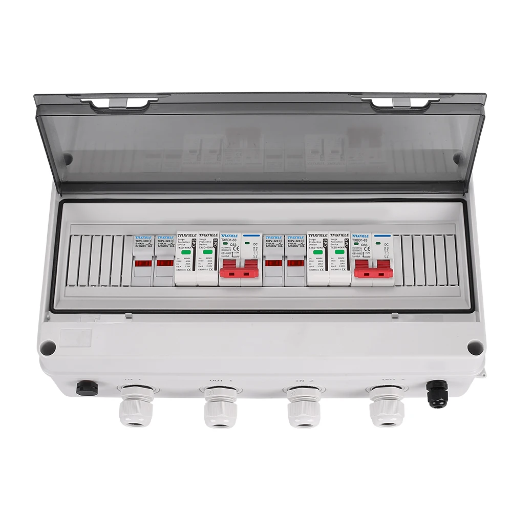 

Solar Photovoltaic PV Combiner Box 2 Input 2 Out 2 String Surge Lightning Protection DC 600V Fuse MCB SPD Waterproof Box IP65