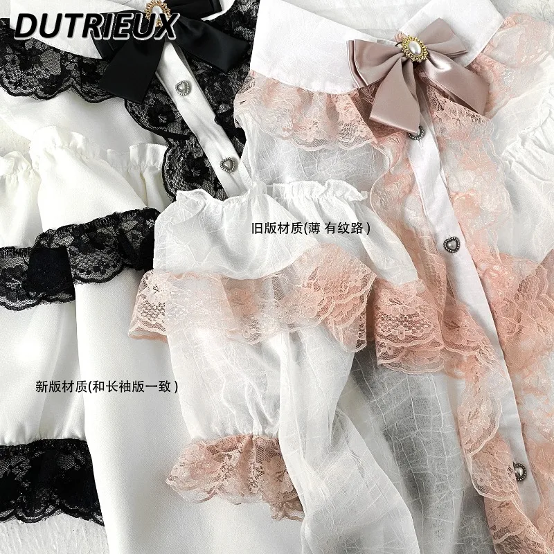 الصيف الدانتيل طبقة مزدوجة الجوف خارج الكتف تحمل قصيرة الأكمام قميص الألغام التلبيب واحدة الصدر بلون قمم قمصان