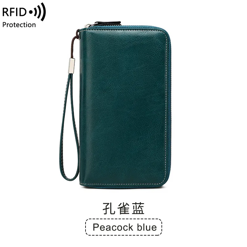 Western RFID Blocking Multifunction Double Zipper PU Leather Women Wallet Large Capacity Detachable Strap Purse for Ladies