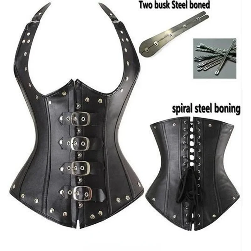 

Women's Faux Leather Corset Punk Style Spiral Steel Boned Waist Trainer Shaper Underbust for Party Costumes Plus Size