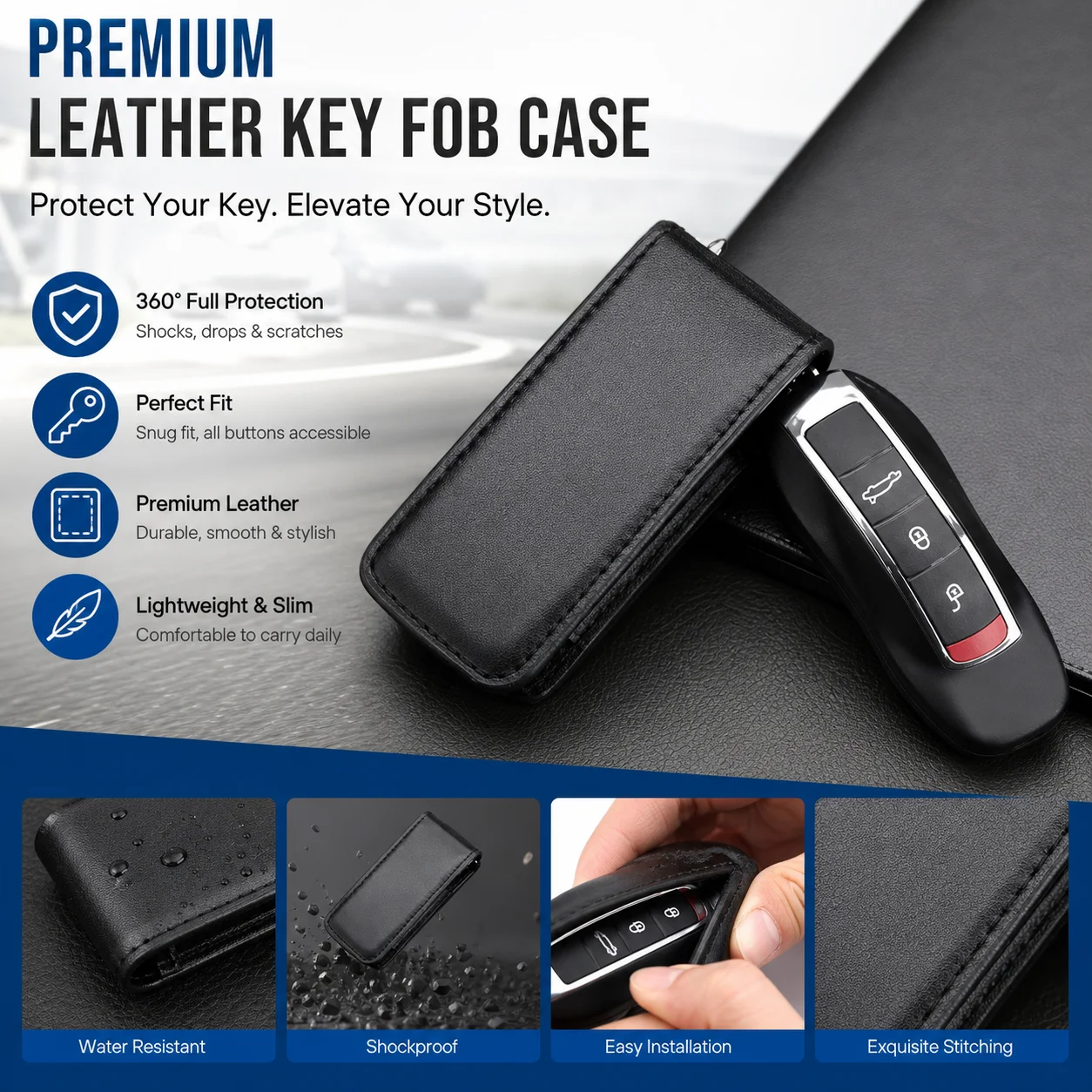 

Leather Car Key Case Cover Key Bag Shell Protector For Cayenne Panamera Macan Boxster Cayman 718 911