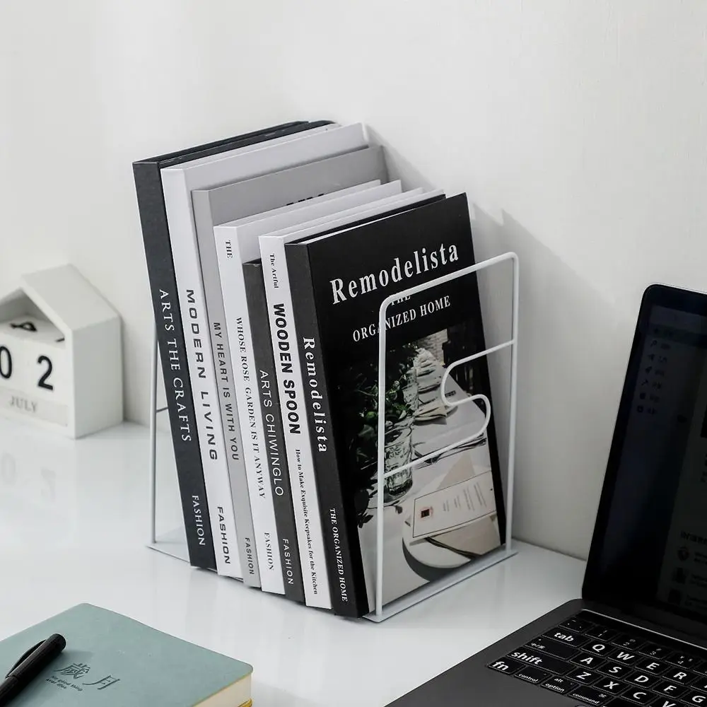 

Modern Hollow Metal Bookends Sturdy Anti-slip Simple Book Stand Multifunctional Large Capacity Desktop Bookshelf Letters