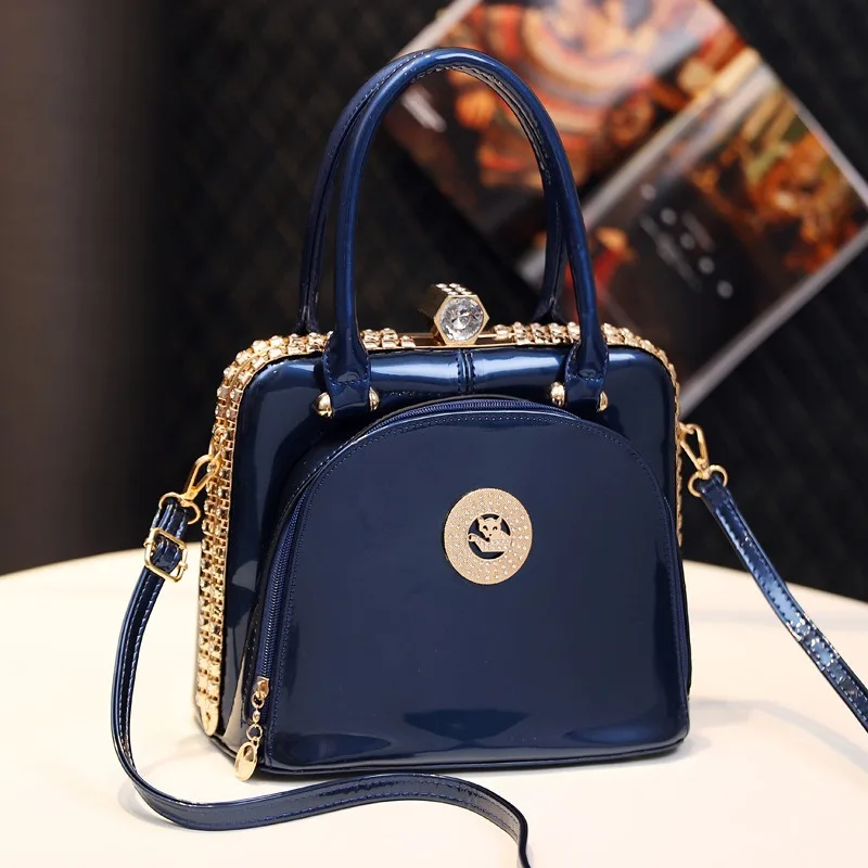 Fashion Diamonds Women's Handbags Female Bright Leather Crystal Cosmetic Evening Bag Portable Womens Shoulder Messenger Bags