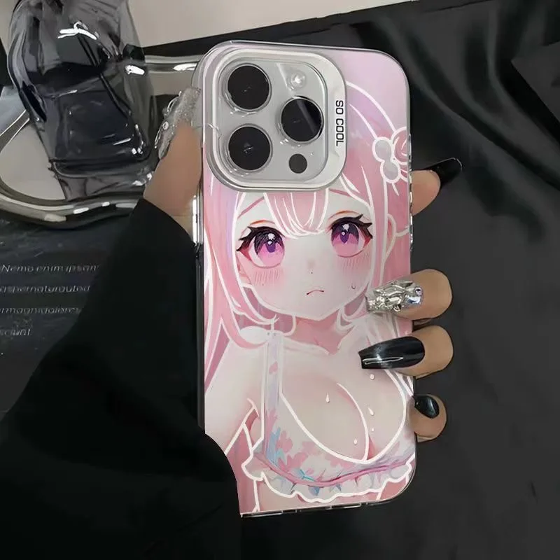 Japanese Cute Pink loli Girl hard Case protection for iPhone 15 13 12 11 14 Pro Max XS XR 7 8 Plus X SE luxury anime Coque