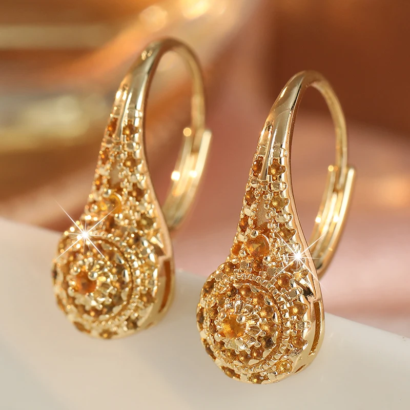 Elegante, luxuriöse, farbenfrohe Ohrringe mit kubischem Zirkon, minimalistisches Design für Damen, exquisite vergoldete Ohrringe, Bankett- und Party-Schmuck – Detail 7