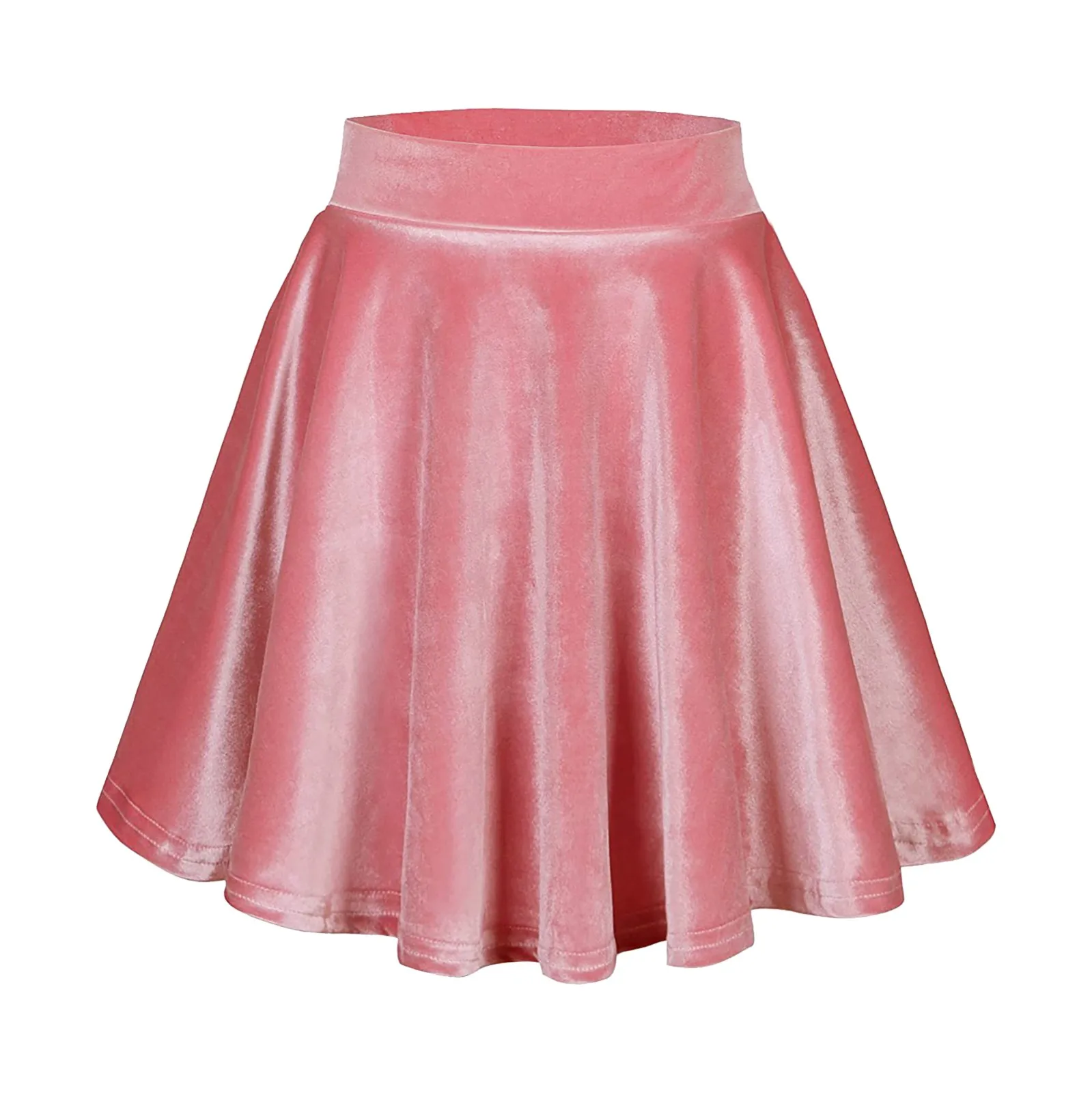 Women's Velvet Stretch Mini Flared Pleated Skater Skirt Jean Skirts Denim Midi Skirts Double Split Skirt