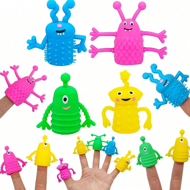 5PCS Cute Finger Toppers Kids Puppet Doll Soft Rubber Stretchy Fidget Toys for Role Playing Birthday Party Favors Gifts