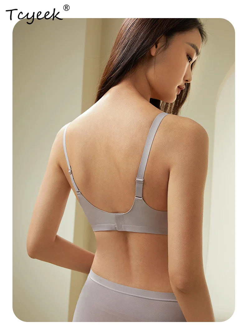 Tcyeek 100% sujetadores sin marcas de seda de morera, ropa interior deportiva sin rastro transpirable cómoda y sólida para mujer, verano 2024 P41912QD