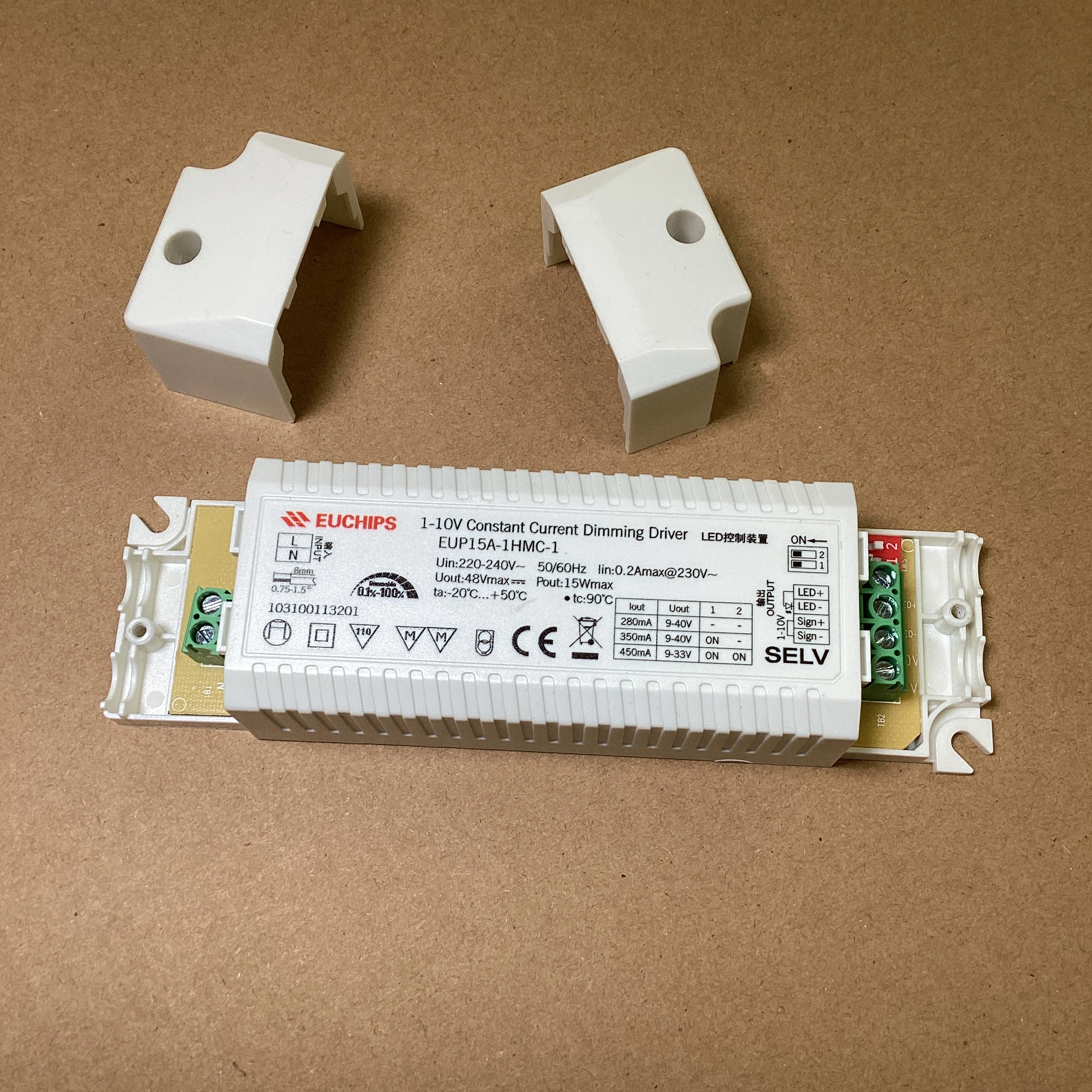 EUCHIPS 1-10V Constant Cuurent Dimming Driver 280mA 350mA 450mA 15W Dimmable Power Supply 9-40V EUP15A-1HMC-1