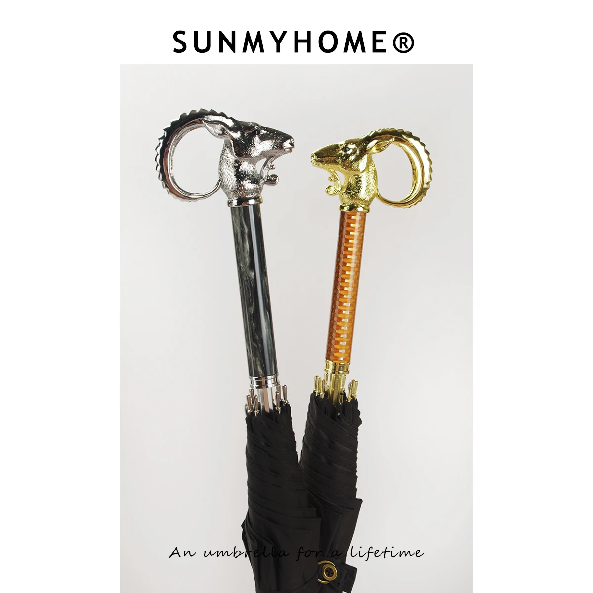 Retro Luxury Long Handle Umbrella Creative Goat Head Sunny Umbrellas UV Protection Windproof Parasol Business Umbrella Men Women