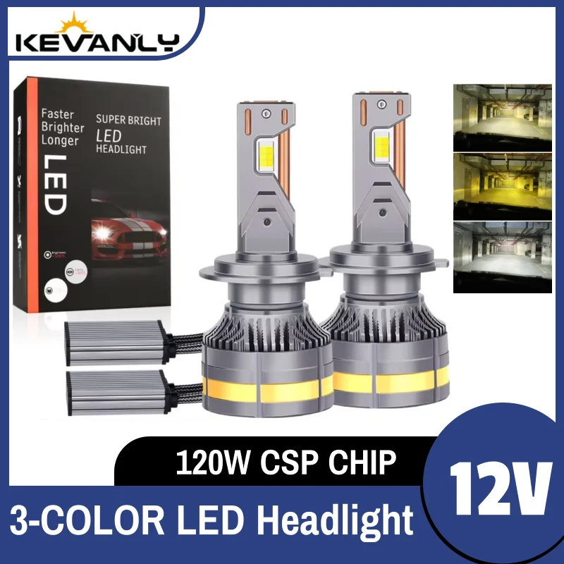 

Car LED H11 Headlights Bulbs H4 9005 3-COLOR DESIGN LAMP BEADS Canbus High-Brightness Lamp 12V led spotlights for vehicles
