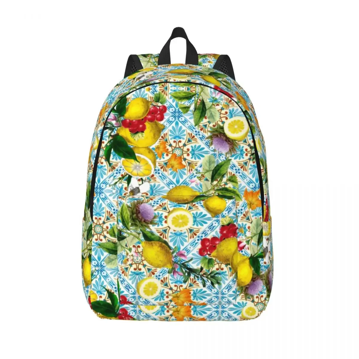 

Custom Sicilian Lemons And Romantic Tiles Canvas Backpacks Men Women Bookbag for School College Citrus Fruit Painting Bags